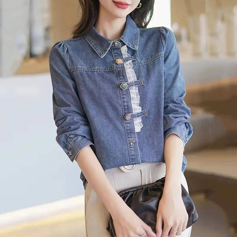 Рубашка в ковбойском стиле с длинным рукавом Женская весенне-осенняя новая