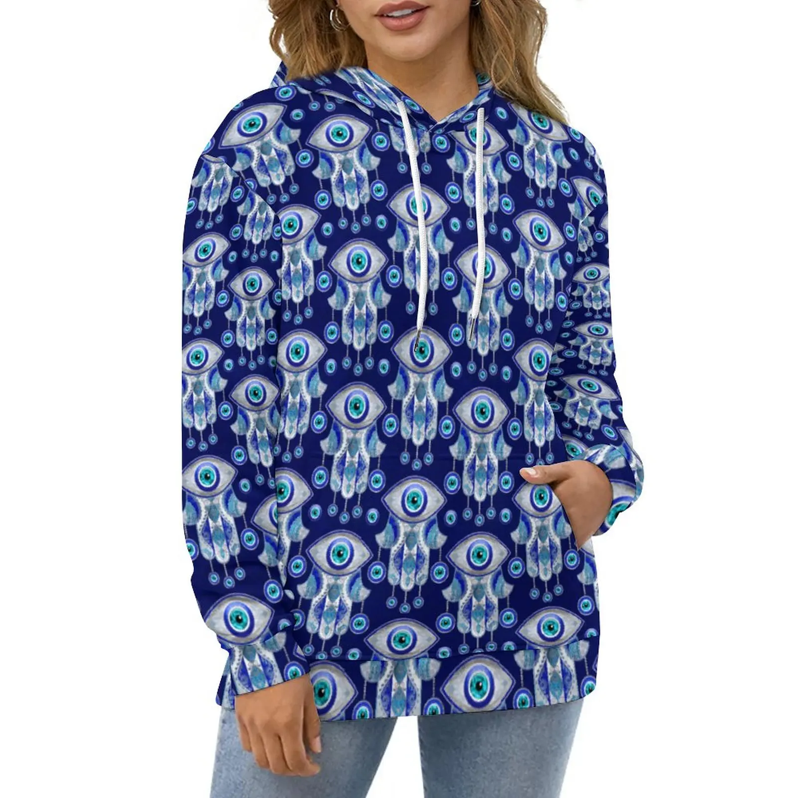 

Abstract Evil Eye Casual Hoodies Hamsa Hand Funny Design Loose Hoodie Long Sleeve Classic Oversized Hooded Sweatshirts Gift Idea