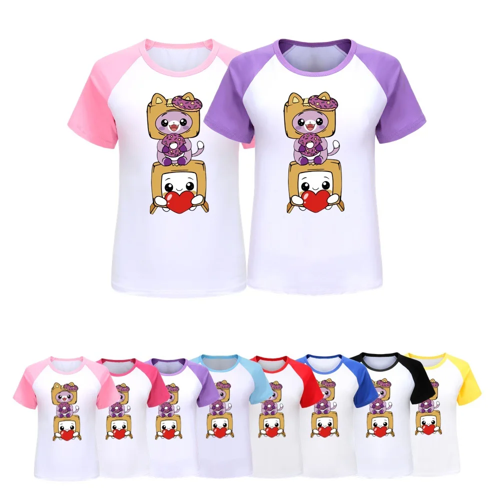 

Lankybox Anime T Shirt Kids Short Sleeve Tshirt Teens Boys Summer T-shirt Baby Girls Cartoon HomeWear Children's Casual Tops