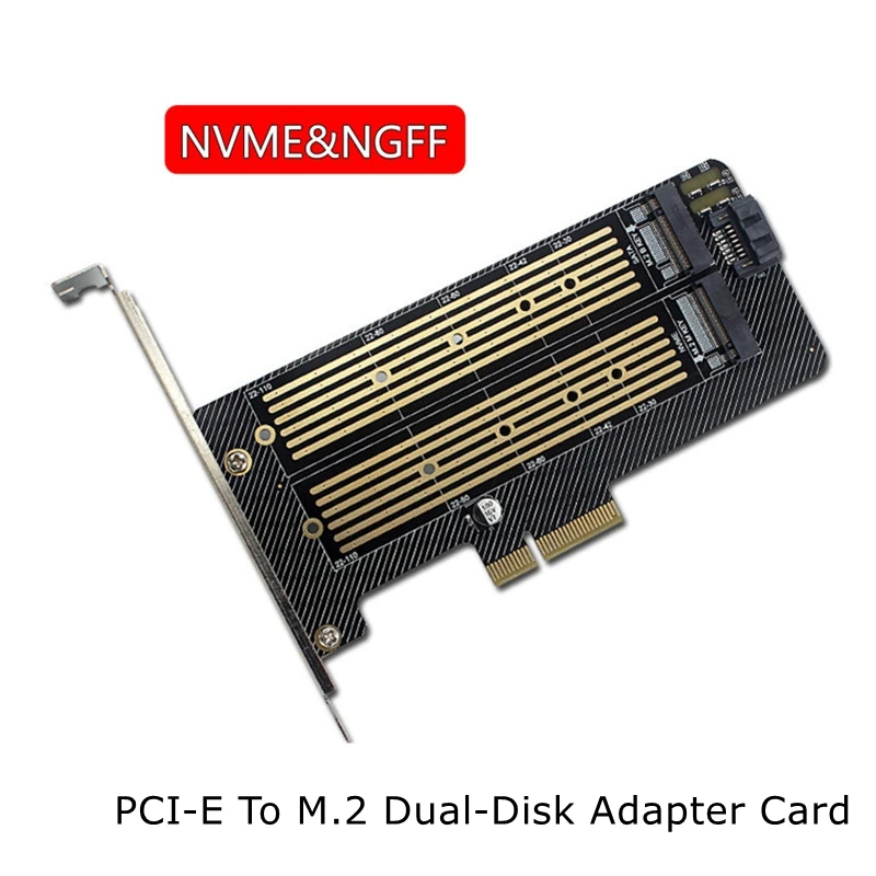 

M.2 NVMe SSD NGFF To PCIE X4 SATA Dual-Disk Adapter Card M B Key for PCI-e PCI Express 3.0 X4 2230-2280 M2 Pcie Expansion Riser