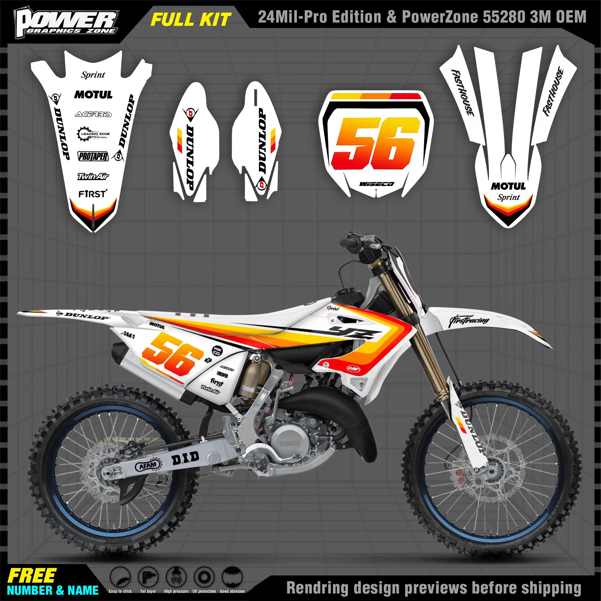 

PowerZone Custom Team Graphics Decals 3M Stickers Kit For YAMAHA Decal 22-23 YZ 125 250 2022 2023 Stickers 003