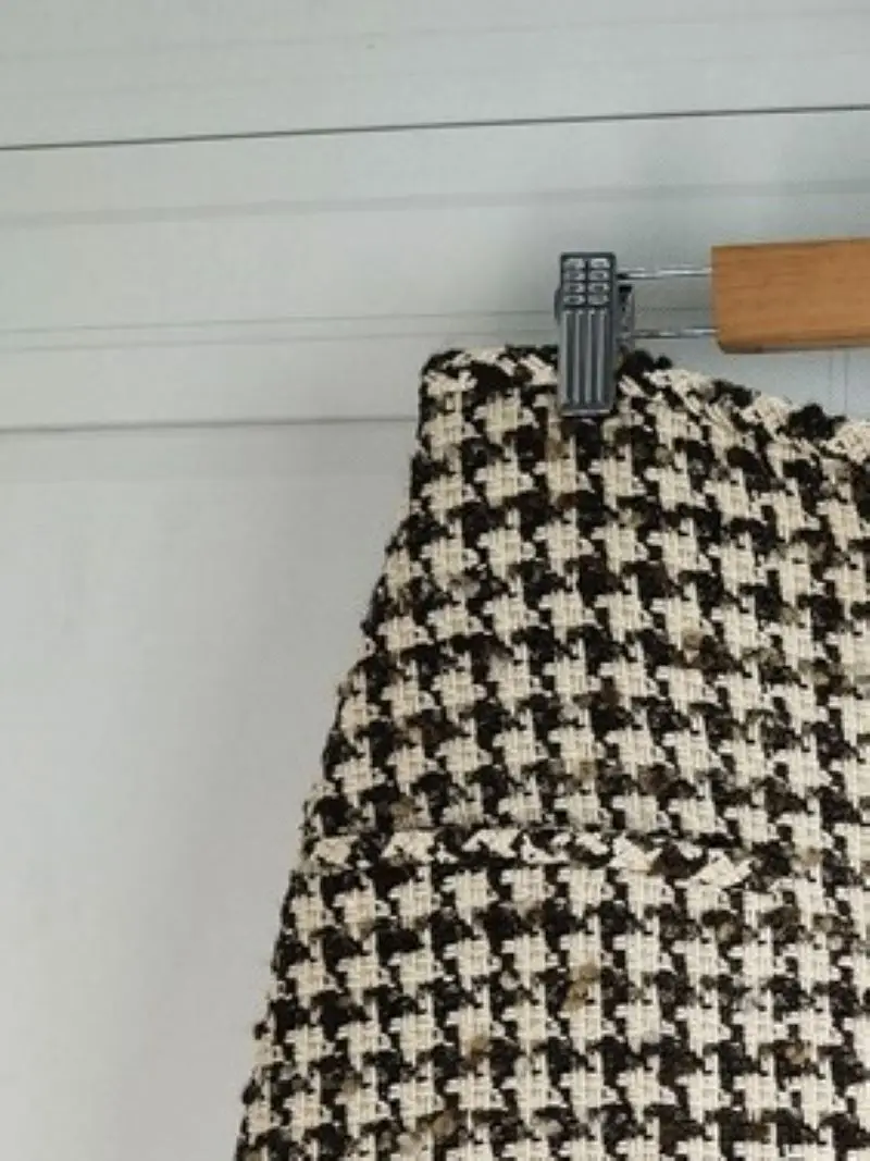 

Women Houndstooth Zipper Tight Empire A- Line Office Lady Mini Skirt