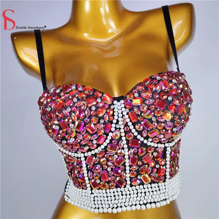 

Sexy Tanks Women's Summer Sewing Beads Exposed Umbilical Suspender Vest Suspender Strapless Camis Tops
