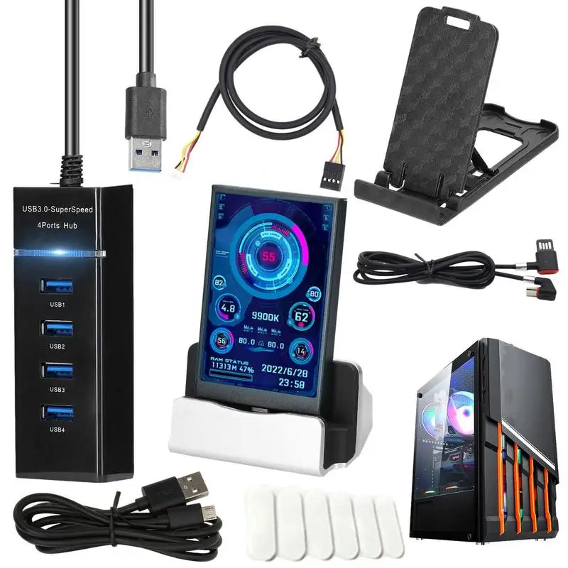 

Дисплей температуры ПК, маленький вторичный монитор экрана для компьютера IPS 3,5 дюйма, поддержка USB-кабеля, экранное оборудование для монито...