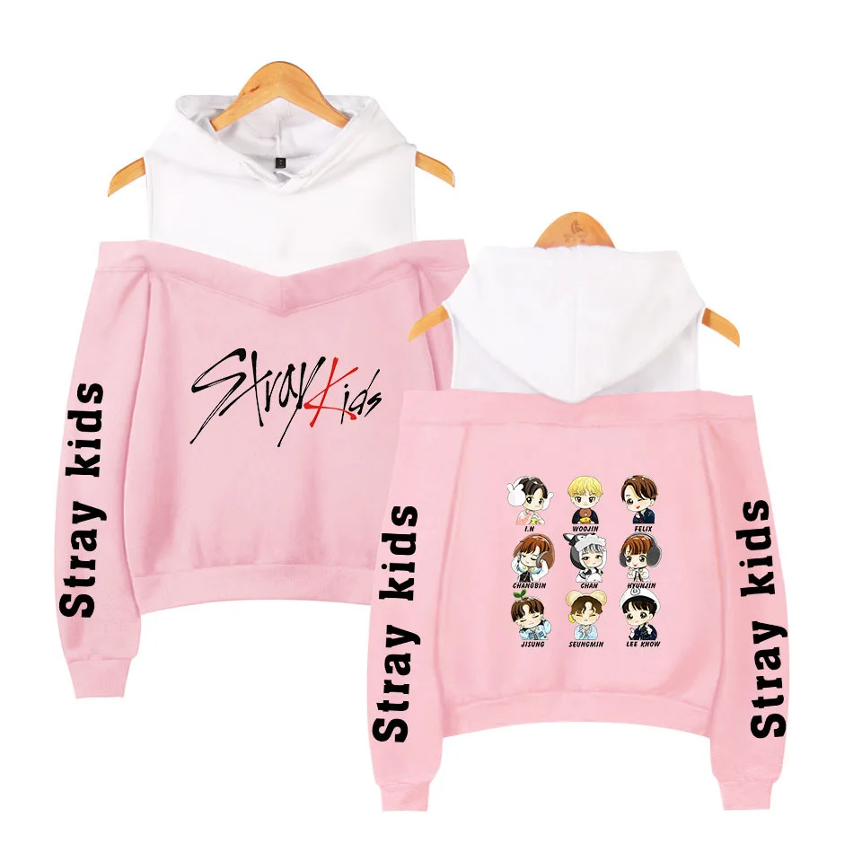 

stray kids KPOP Off-shoulder Sweatshirt Women Fashion Hip Pop Printed Women Hoodies Highstreet Sweatshirt XS-2XL