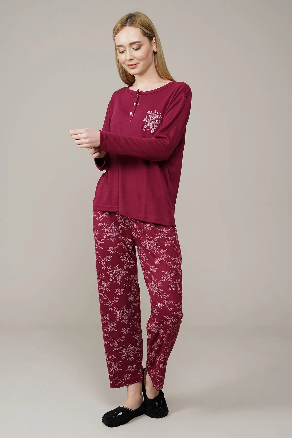 

Women's Pajamas Leaf Patterned Sleep Lounge Pajamas Elastic Waist Nightwear Retro Sleepwear Night Suit Casual Home Clothing