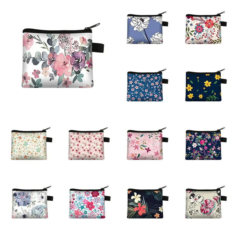 

Small Cosmetic Bags Floral Plaid Print Sanitary Napkin Storage Bag Girl Women Coin Money Card Eearphone Lipstick Holder Pouch