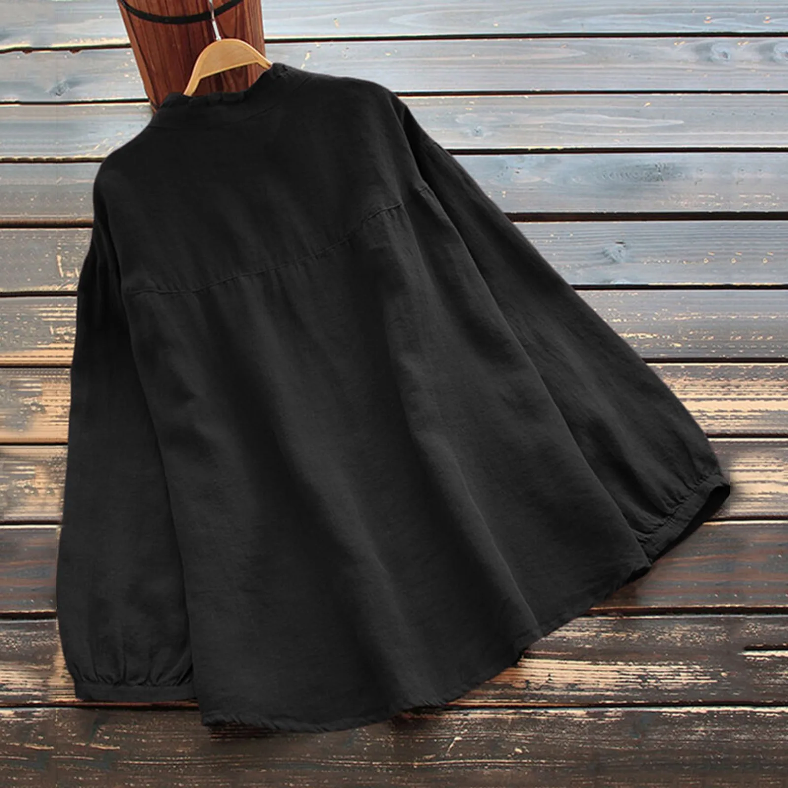 

Women Casual Solid Crew Neck Ruffle Pleated Sleeve Cotton Blend Blouse Top Scrub T Shirts Womens Warm Shirt