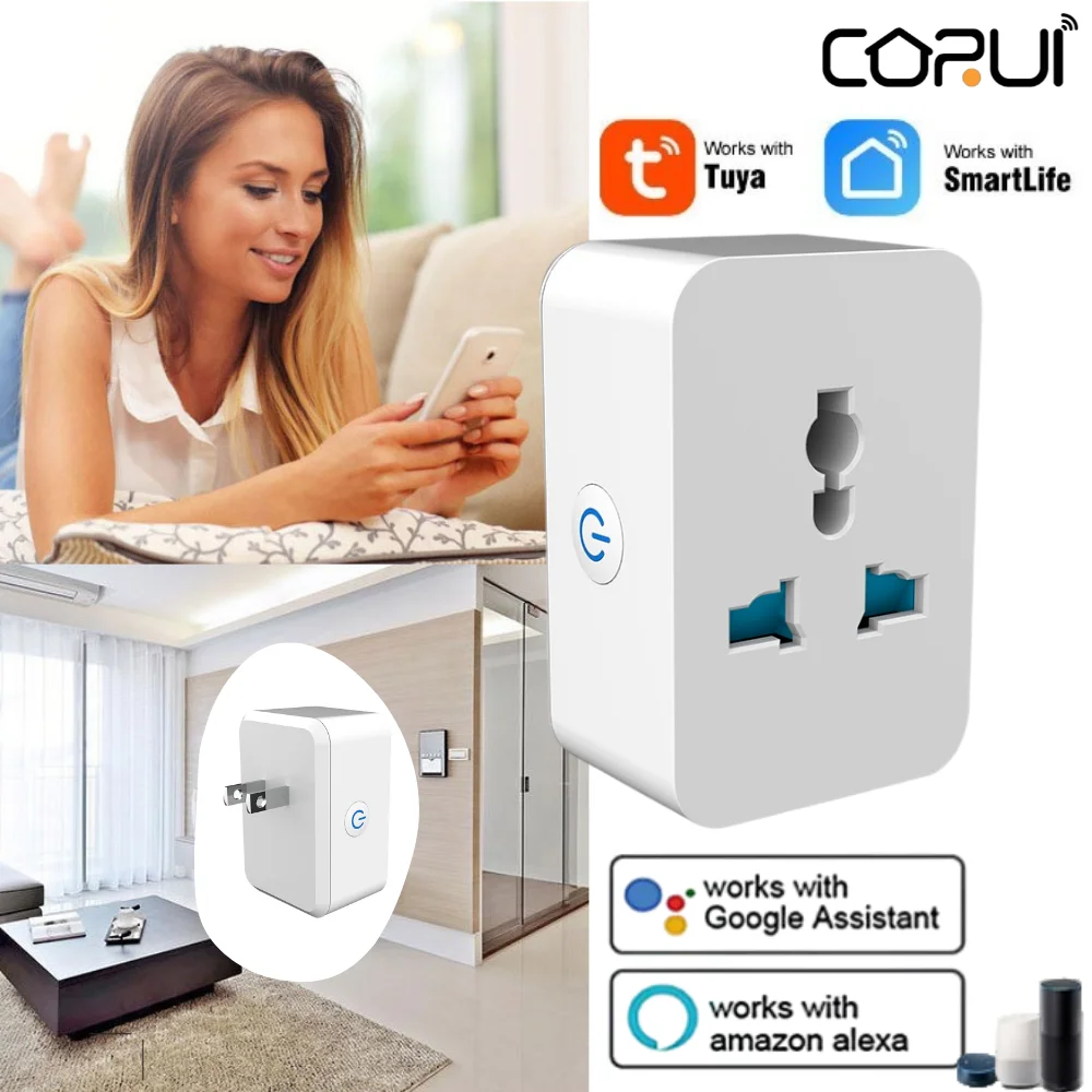 

CORUI Tuya WiFi Universal Socket 10/15A Multi-function Conversion Socket US EU Switch Socket Smart Life APP Alexa Google Home