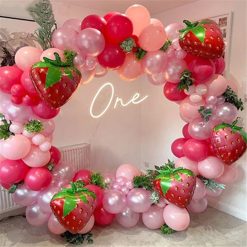 

127Pcs Strawberry Party Decoration Balloon Garland Arch Kit for Girls 1st Birthday Party Decorations Strawberry Theme Balloons