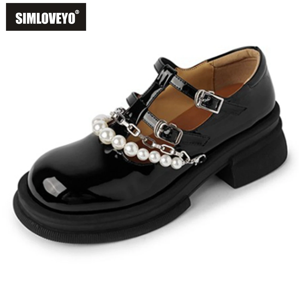 

SIMLOVEYO Zapatos Girl Mary Jane обувь с большим носком на толстой подошве японские блестящие сладкие туфли в британском стиле кожаные женские F1600