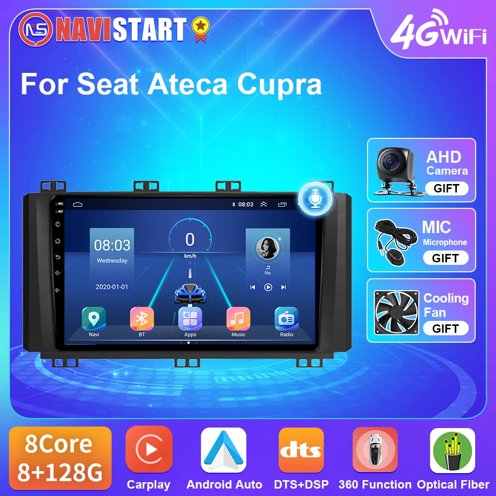 

Автомагнитола NAVISTART T5 для Seat Ateca Cupra 2016-2021, Android 10, GPS-навигация, 4G, Wi-Fi, BT, Carplay, автомобильный DSP-плеер без DVD, 2 Din