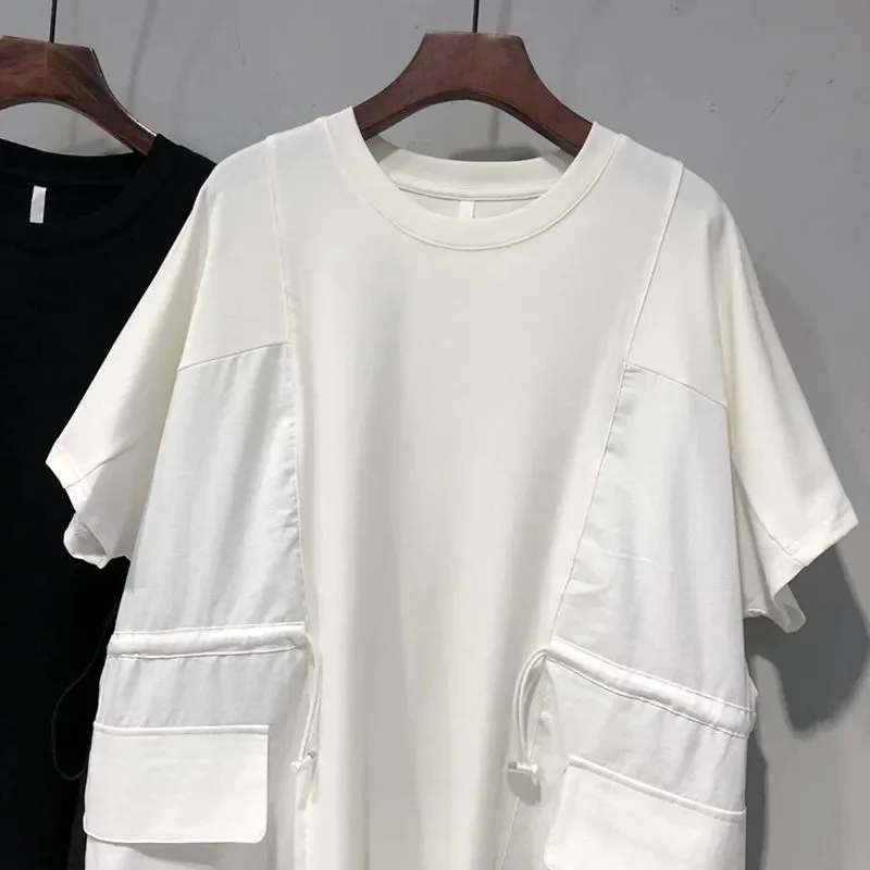 Женское платье с двойным шнурком на талии свободное коротким рукавом двойная