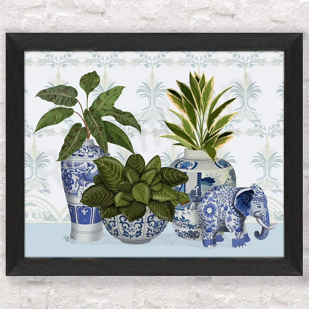 Синий слон в стиле шинуазри мопс керамический плакат стаффордширского терьера