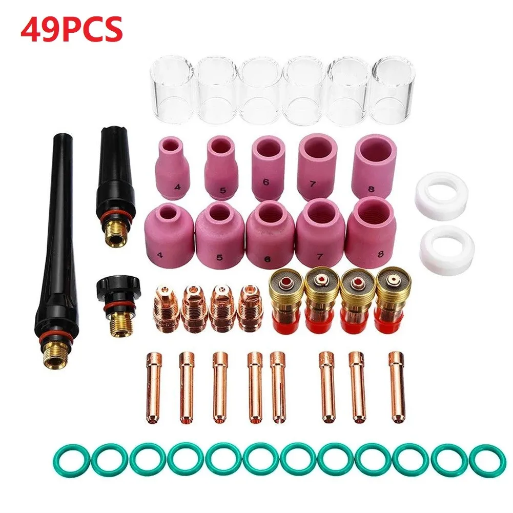 

49PCS TIG Welding Gas Lens +#10 Pyrex Glass Cup Kit Argon Arc Welding Tool For WP TIG 17/18/26 Welding Consumables Accessories