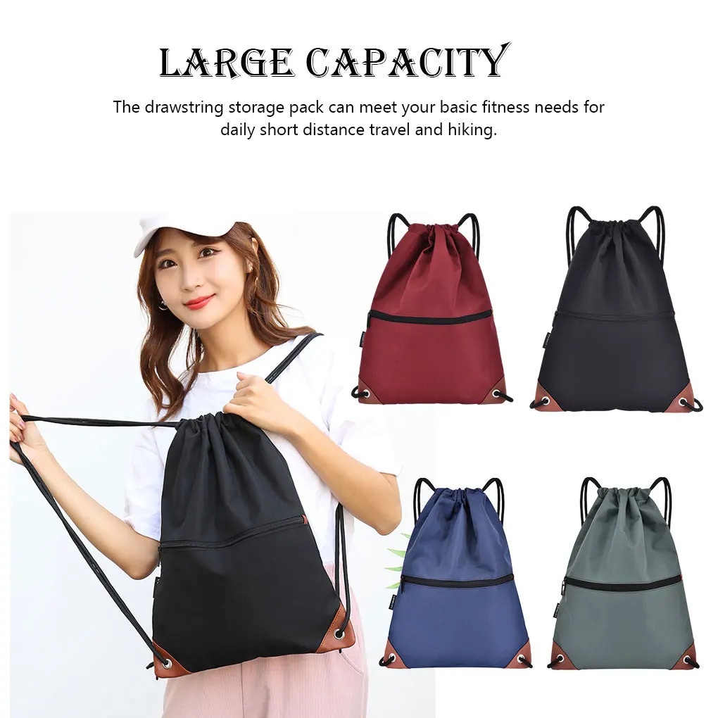 

Drawstring Backpack Waterproof Adjustable Shoulder Strap Fitness Camping Sports Bag Organizing Pocket Dark Blue