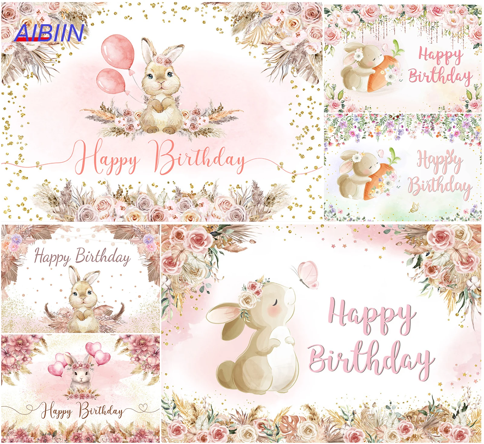 Бохо День Рождения Фон Кролик Богемный Цветок Розовый Пасхальный Украшение