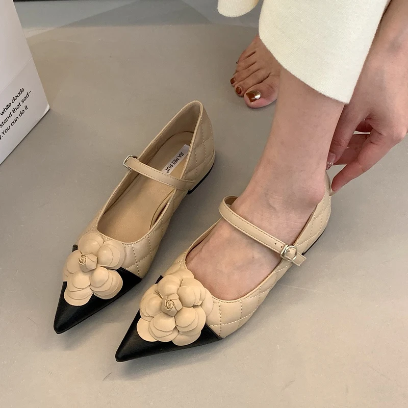 

Женские сандалии с цветочным принтом, Туфли Мэри Джейн на плоской подошве с острым носком, лето 2023