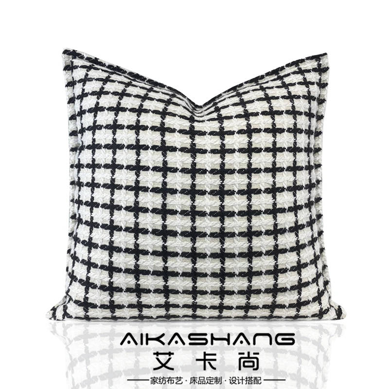 

Modern Minimalist Model Room Pillow Black and White Plaid Cushion Waist Pillow Woolen Sofa Light Luxury Cushion