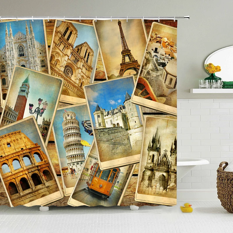 

Funny Retro Vintage Car Shower Curtains Waterproof Bathroom Curtain Cool Old Newspaper Bath Curtain High Quality Shower Curtain