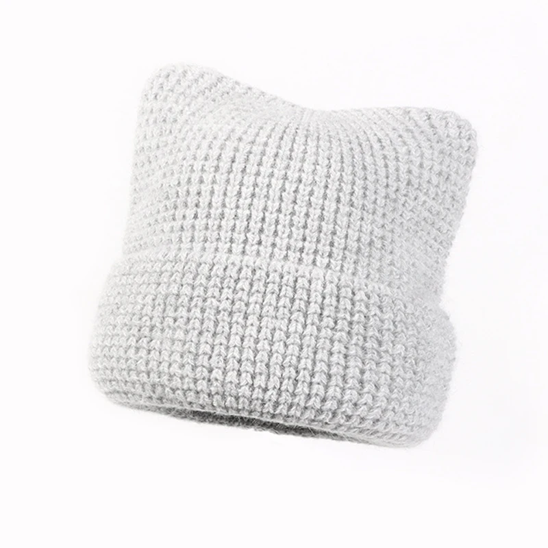 Женская Зимняя Вязаная Шапка-бини из ангоры осенняя теплая однотонная мягкая