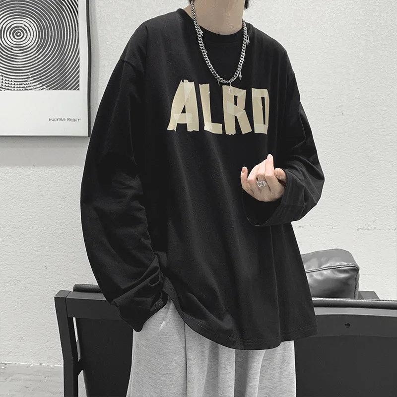 

Мужская футболка с длинным рукавом, весна-осень 2022, простой Свободный Топ с принтом букв и круглым вырезом, рубашка с подкладкой