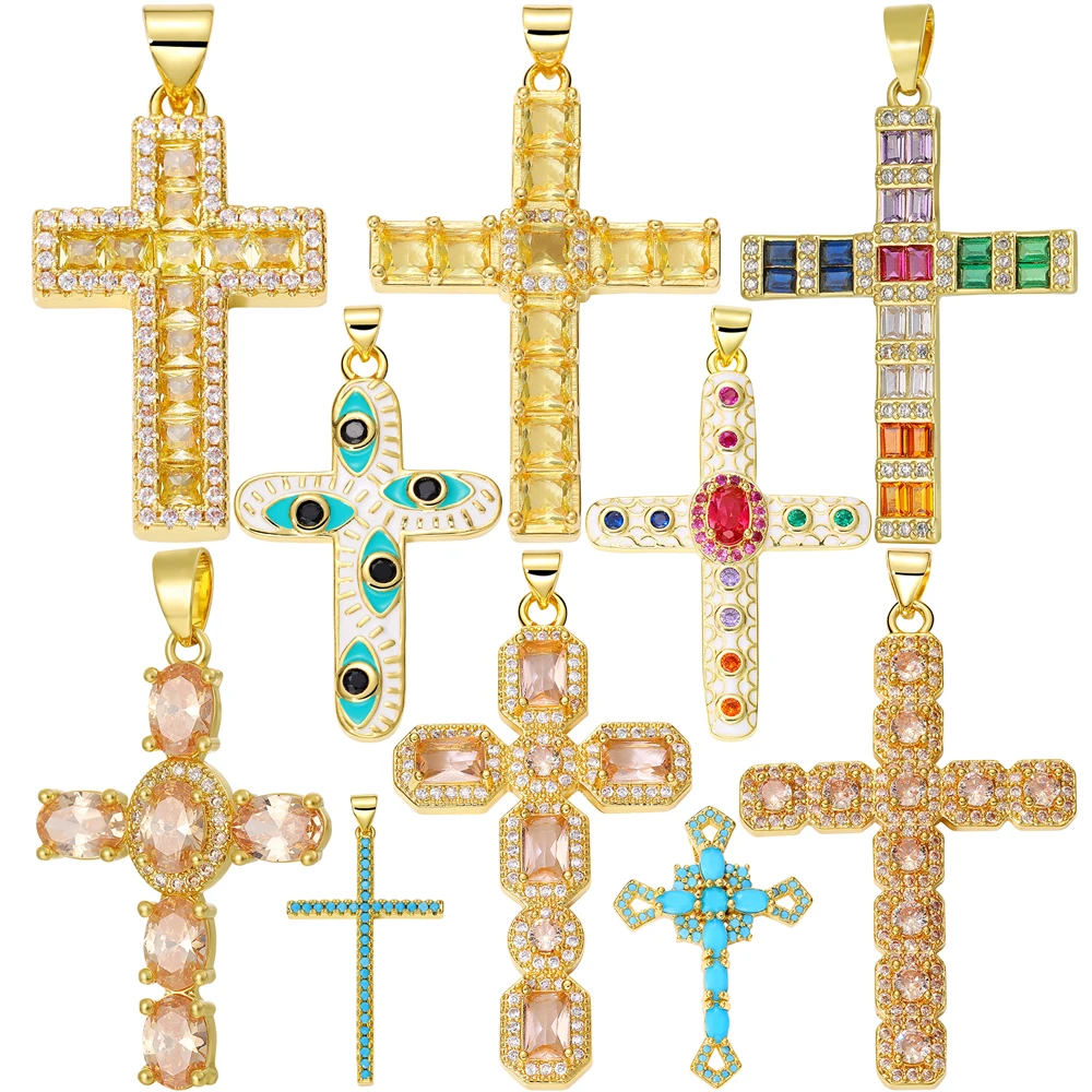 

Juya 18K Real Gold Plated Religious Rosary Christian Catholic Cross Pendant Jewelry Making Supplies Handicraft Evil Eye Charms