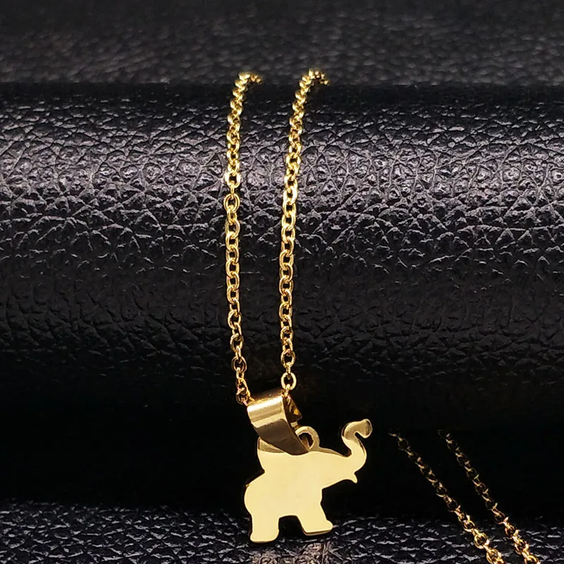 

Elephant Stainless Steel Necklaces Pendants Women Animal Gold Color Statement Necklace Jewelry Christmas Gift bijoux N17963S07