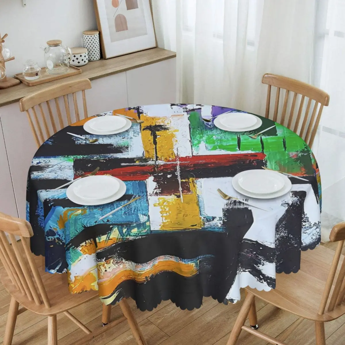 

Round Unsolvable Rubiks Cube Table Cloth Oilproof Tablecloth 60 inches Table Cover for Kitchen Dinning