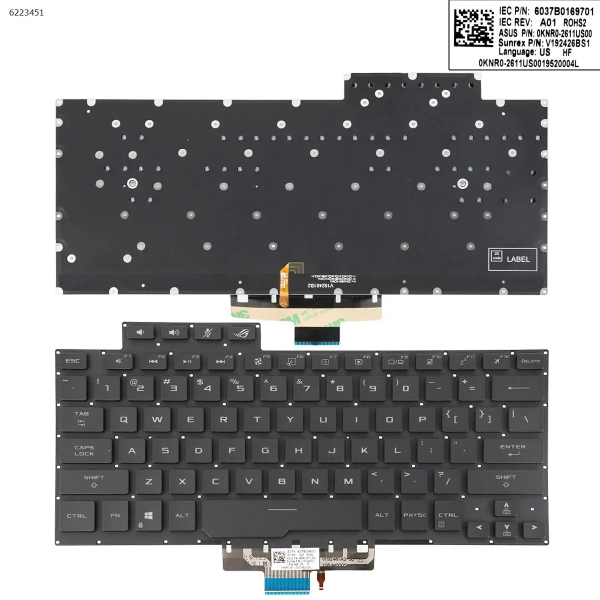 Клавиатура для ноутбука ASUS ROG Zephyrus G14 GA401 GA401U с черной подсветкой - купить по