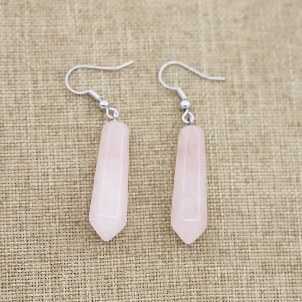 

Natural Pink Crystal Geometric Hexagon Earrings Pendant Simple Wind Girl Ear Accessories Bullet Head DIY Jewelry Wholesale 1Pair