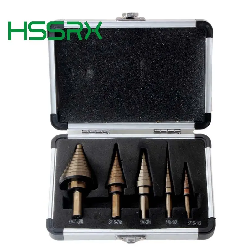 

5pcs Metric/Inch Hss Cobalt Step Drill Bit Set Multiple Hole 50 Sizes with Aluminum Case