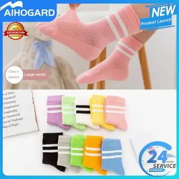 Two Bar Striped Childrens Mid Length Socks Cartoon Cotton Mid Tube Socks And Odor Resistant Summer Thin Socks Breathable Socks 1