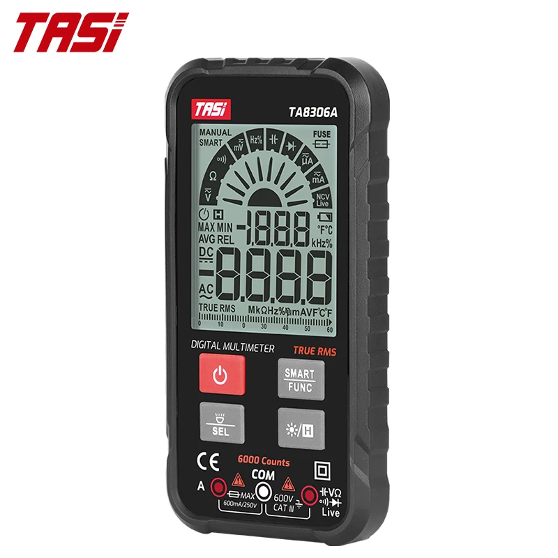 

TASI TA8306A Digital Multimeter Professional Auto Tester Ture RMS AC DC NCV Tester Ohm Capacitance Hz Voltage Smart Multimetro