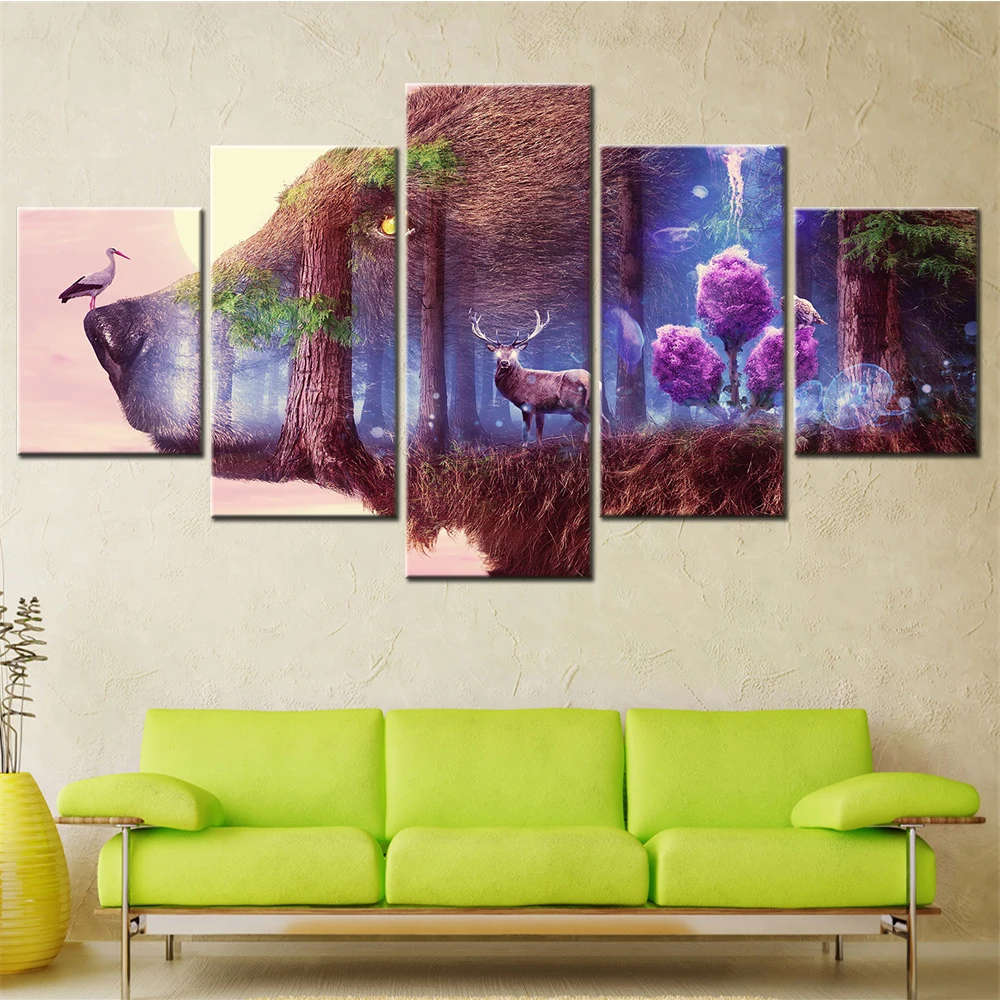 

Fantasy Forest Animals Deer Bear Nature Wall Art Canvas Set Modular Canvas Painting for Living Room Decoration Teenager Artwork