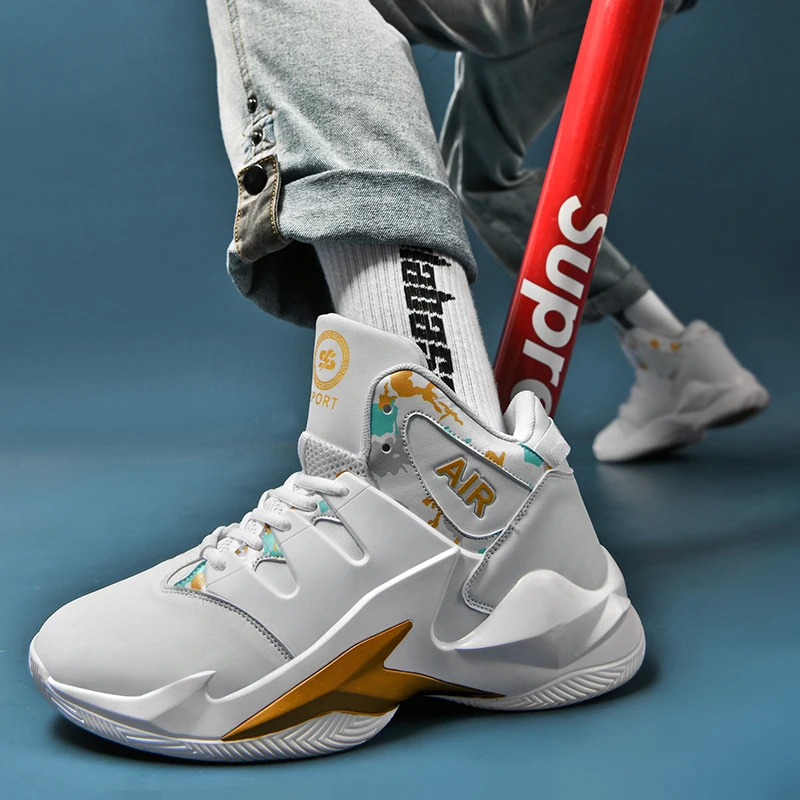 Professional Breathable Leather Basketball Shoes Unisex Anti-shock Men Athletic Shoes Comfy Non-slip Women Training Sports Shoes