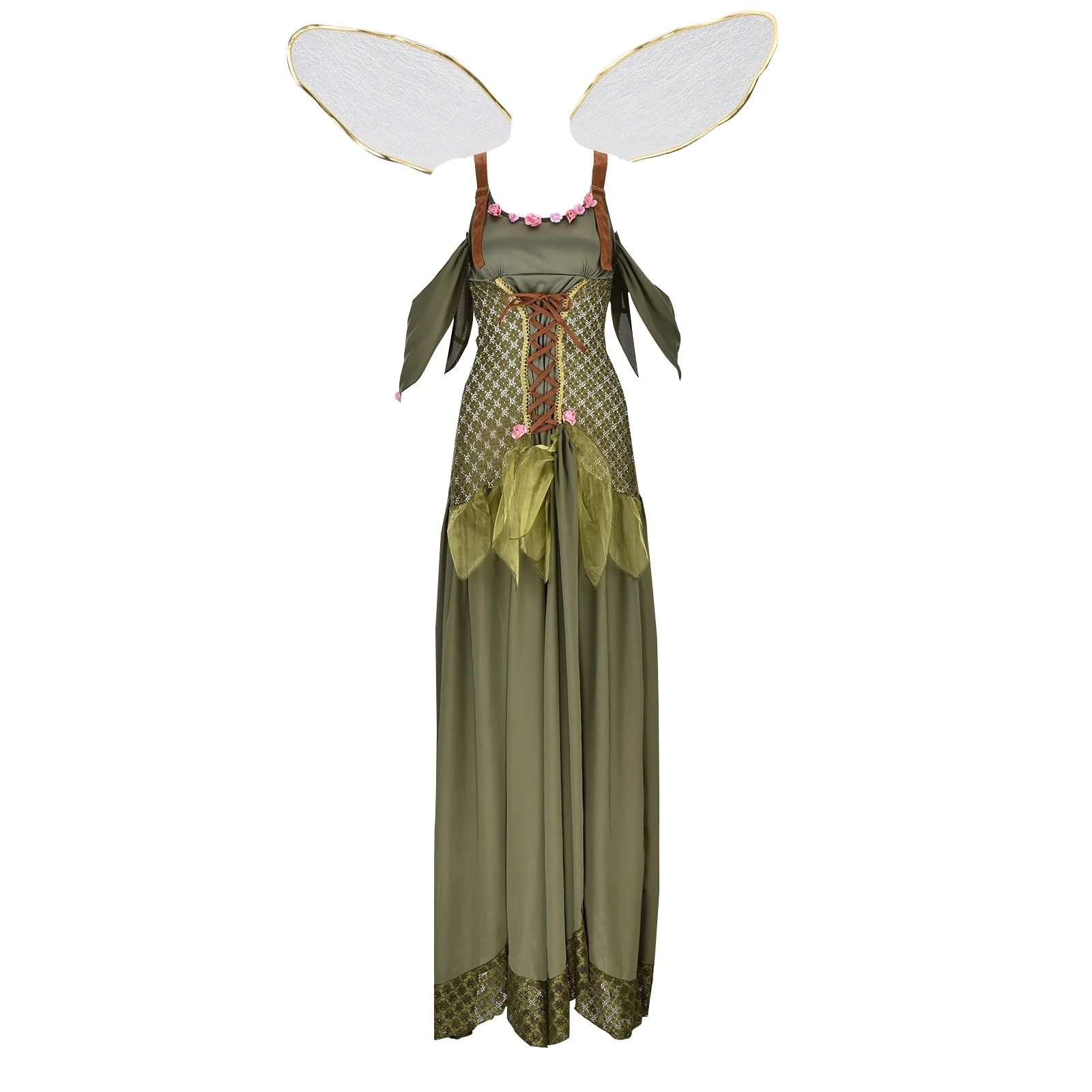 Женское платье в виде колокольчика с изображением ангела и цветка