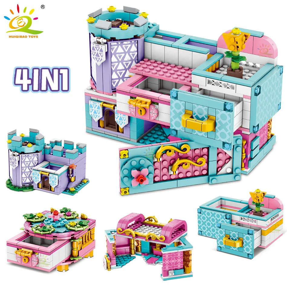 

HUIQIBAO 4IN1 Ideas Friends Storage Box Princess Castle Building Blocks MOC Bricks for Girls City Construction Toys For Children
