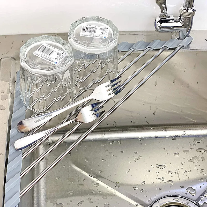 

Foldable Stainless Steel Dish Drainer Shelf Organizer Triangle Dish Drying Rack for Sink Corner Roll Up Caddy Sponge Holder