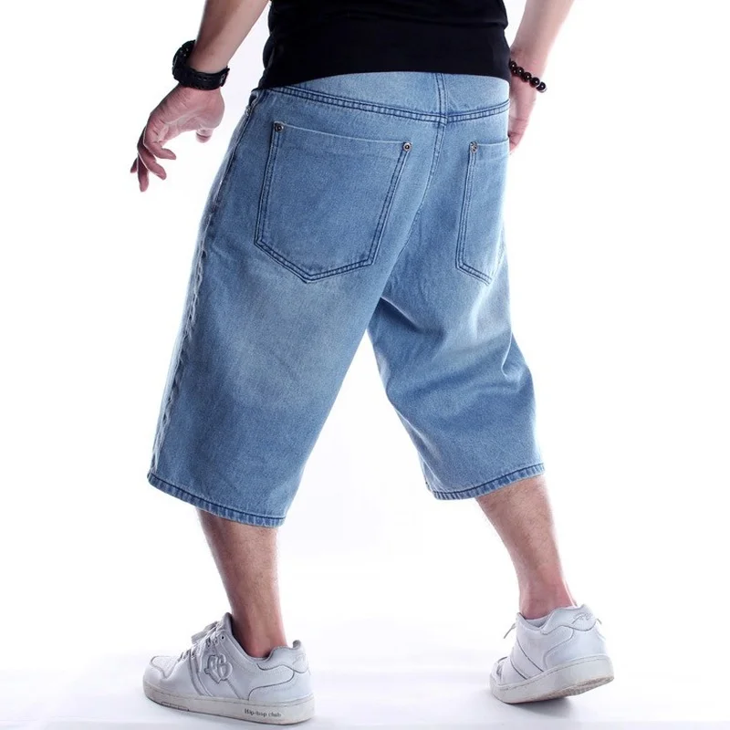 Summer Men's Wide Leg Denim Shorts Loose Straight Skating Shorts Middle Pants Jeans Plus Size