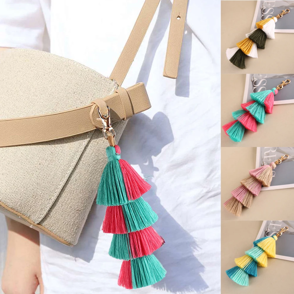 

Creative Bohemia Bag Pendant Four-layer Tassel Key Bag Chain Charm Cotton Rope Multi-color Bag Decoration For Women