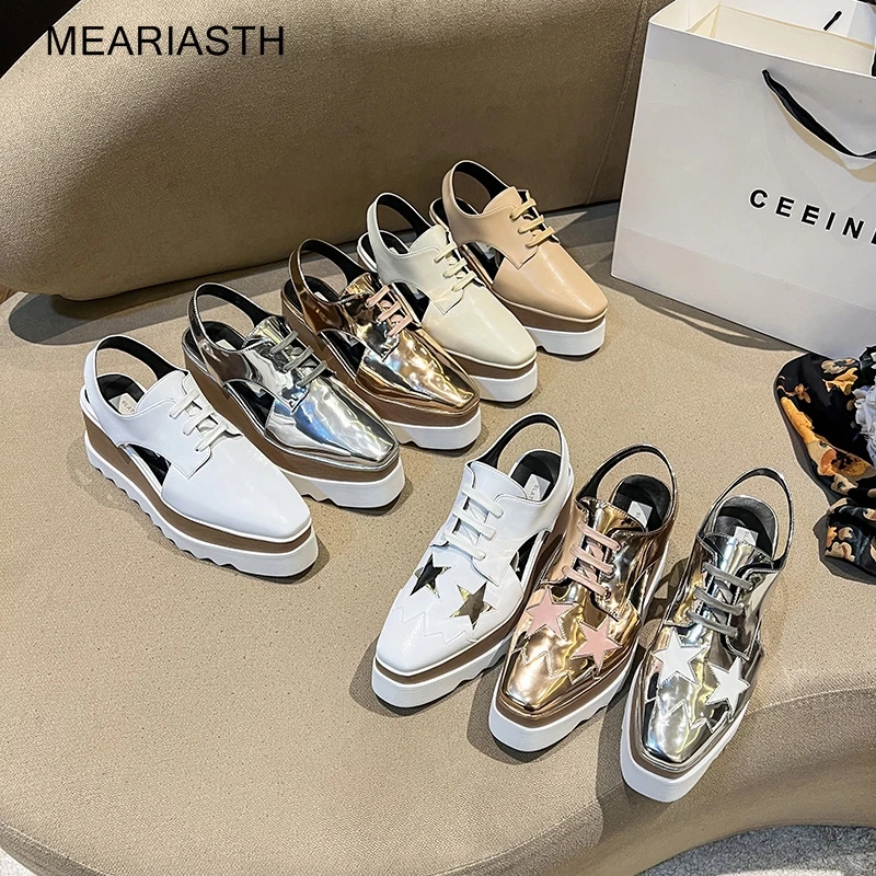 

Женские кроссовки на платформе, повседневные кроссовки на толстой подошве, с вырезами и квадратным носком, без застежки, с блестками, весна 2022