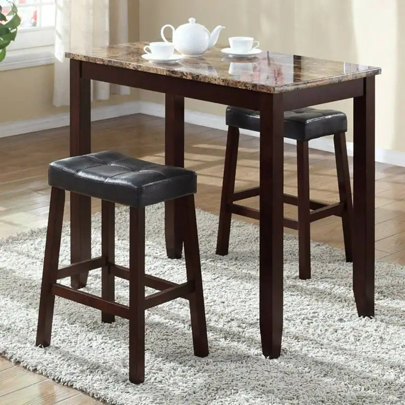 

Counter Height Print Marble Breakfast Table with Stools