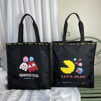 2022 kawaii lesportsac womens cloth bag pac man collaboration large capacity shoulder bag handbag tote bag toys for girls