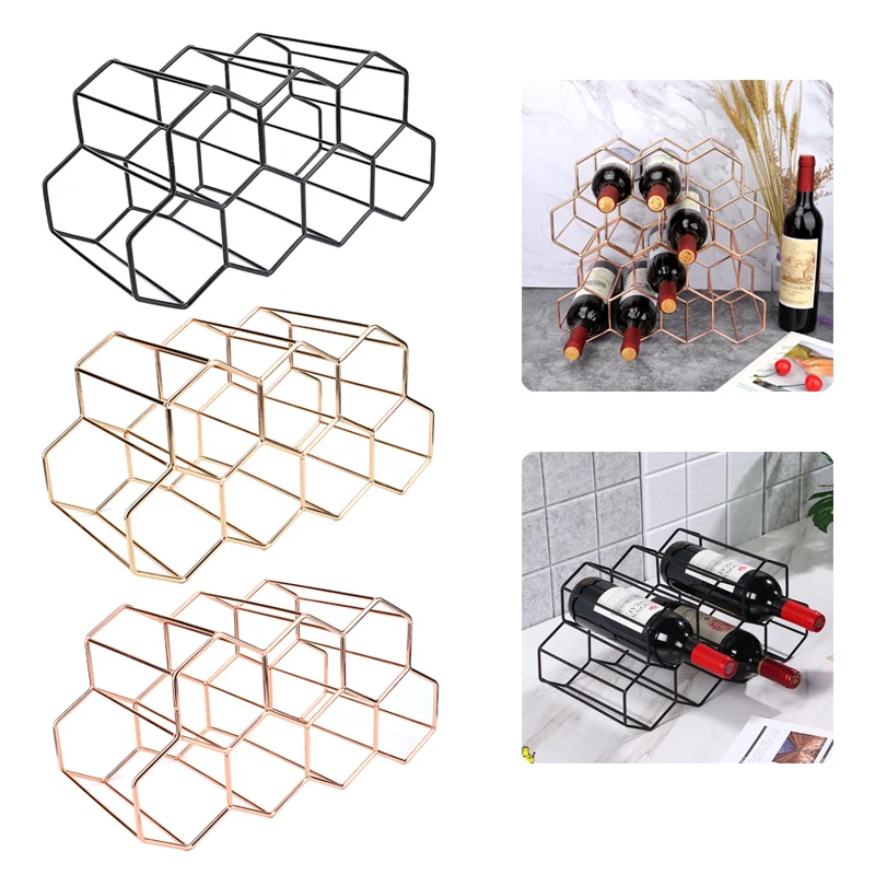 

Home Bar Modern Metal Honeycomb Wine Rack Wine Bottle Storage Beehive Tabletop Wine Rack Hexagon 9 Bottle Wine Holder Display