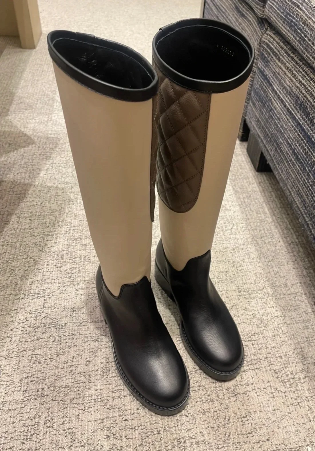 New Plaid Colorblock Knight Boots Women's All-Match Long Boots Round Toe Fashion Boots