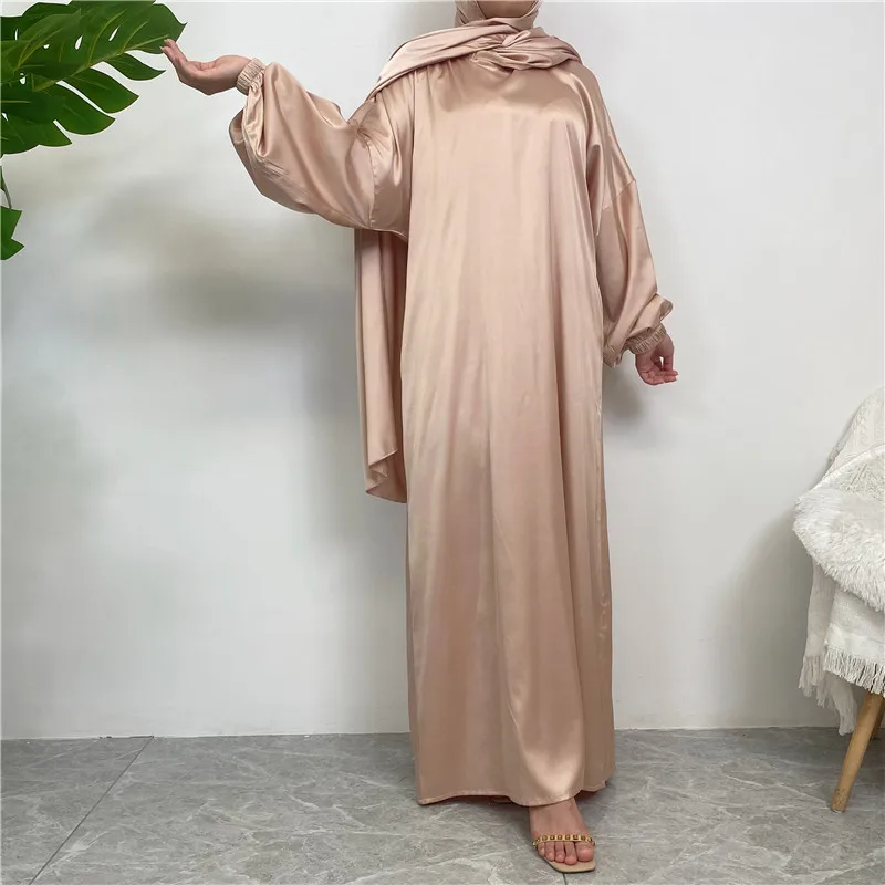 Hooded Muslim Satin Abaya Dubai Prayer Dress Loose Jilbab Turkey Abayas Dresses for Women Islamic Clothing Kaftan Robe Djellaba