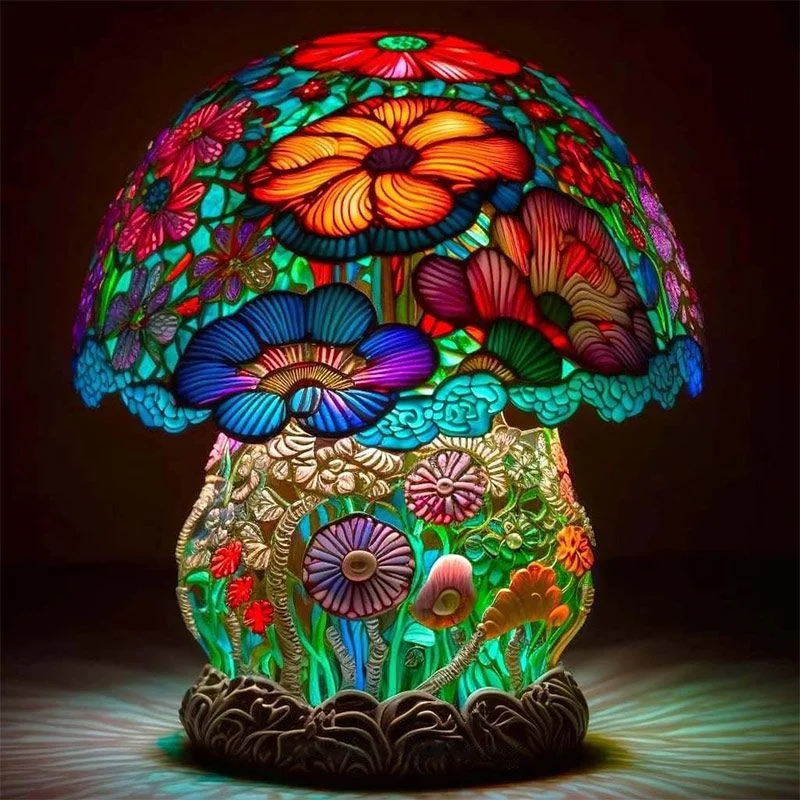 

Vintage Creative Stained Glass Plant Series Table Lamps Colorful Bedroom Bedside Flower Mushroom Retro Snail Octopus Night Light