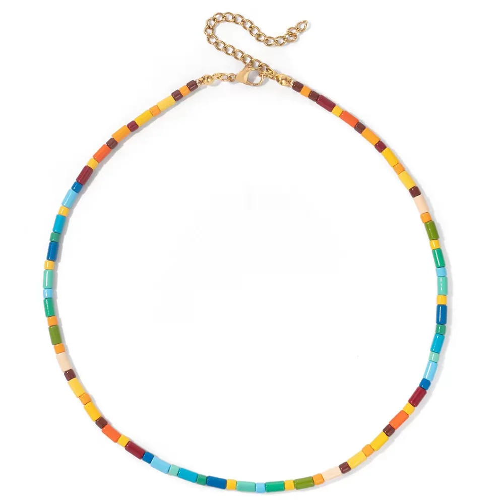 

2022 Ins Colorful Beaded Necklace Fashionable Contrast Color Fresh Sweet Fashion Holiday Collarbone Chain