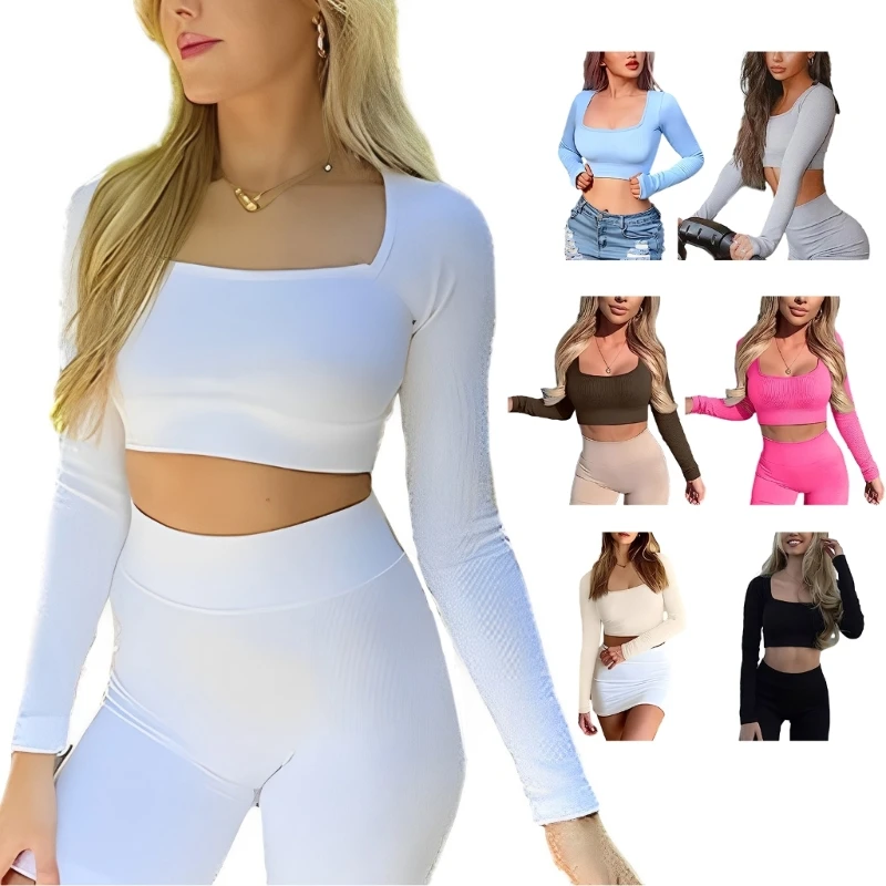 

Womens Long Sleeve Workout Fitness Crop Top Tight Sport Gym Yoga Shirts Clothes P8DB